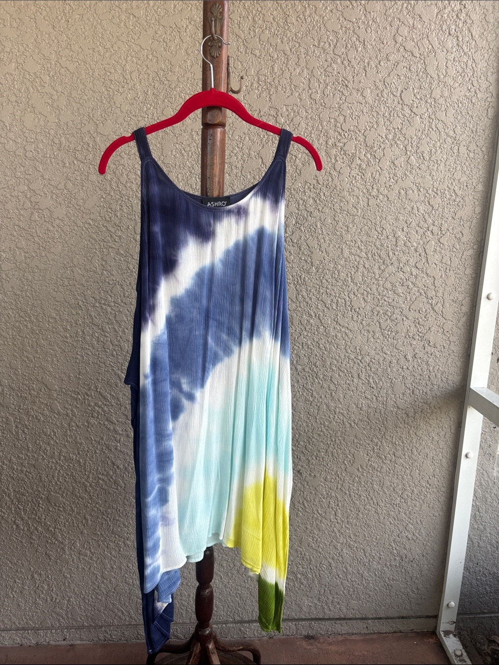 Ashro Ombre Tie-Dye Scoop Neck Tank dress - Navy, White, Aqua, Yellow